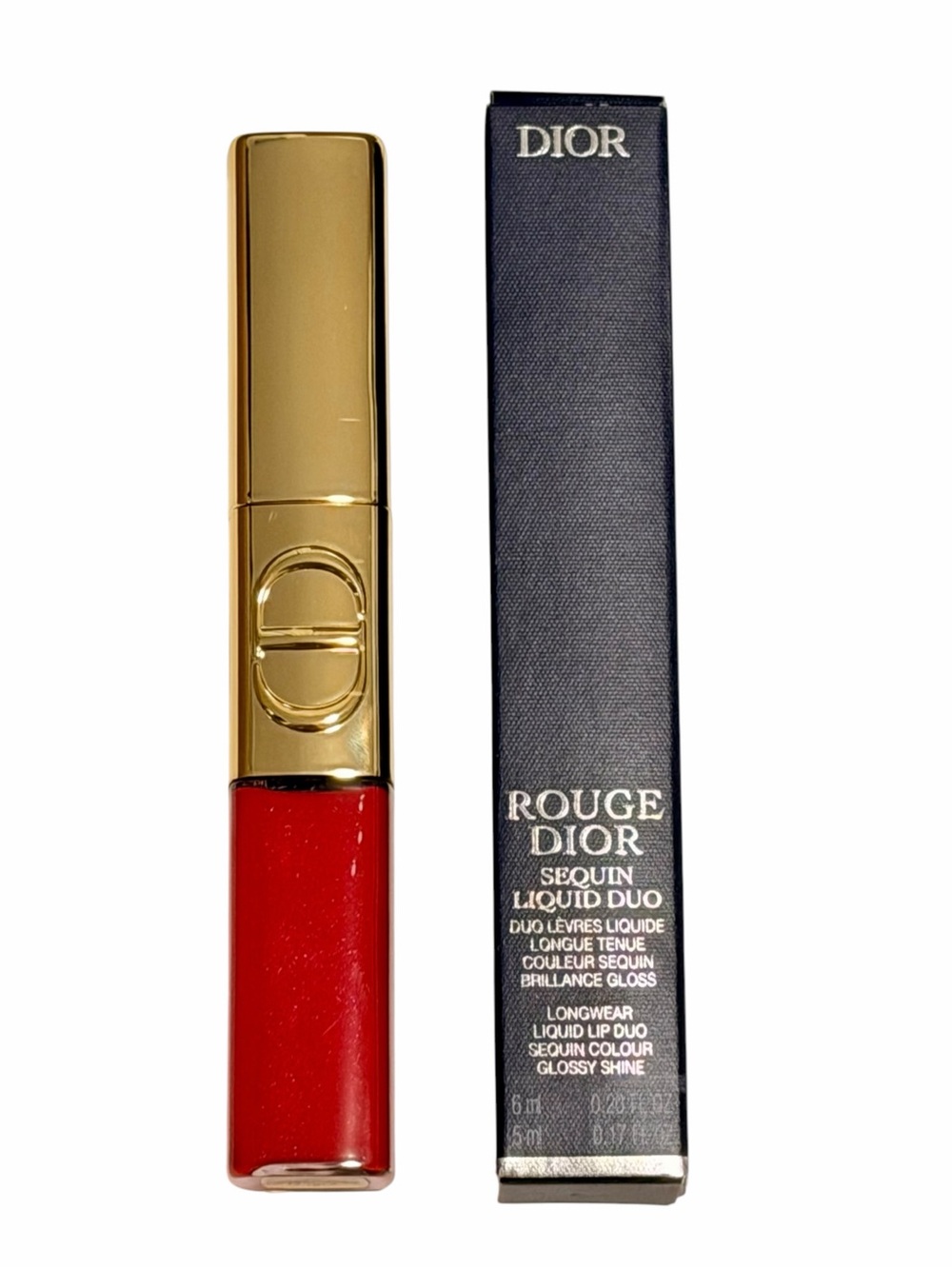 NIB Dior Rouge Dior Sequin Liquid Duo Lip Color – Shade 999, Red Shimmer